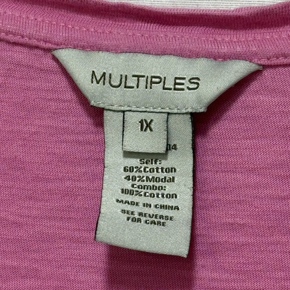 Multiples Womens Sz 1X Knit Top Shirt 3/4 Balloon Eyelet Sleeves Pink Casual - Picture 4 of 5